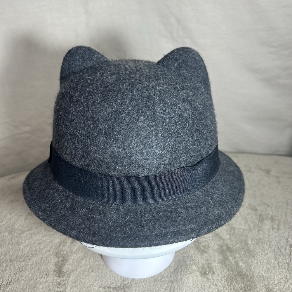 Zara Gray Cat Ear Felt Fedora Hat 54cm Girls Women Small Black Ribbon